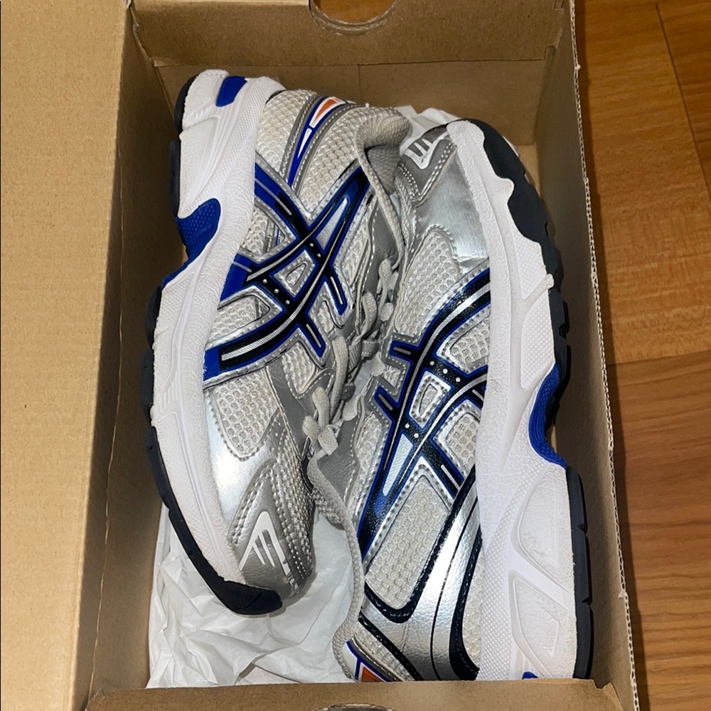 Asics Metallic Silver and Blue Sneakers ps